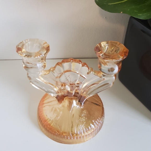 Vintage Iris and Herringbone Jeannette Double Candle Holder - Picture 3 of 5